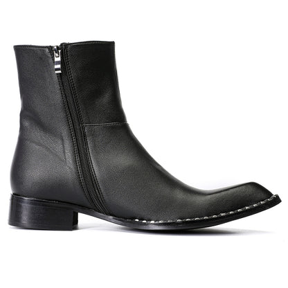 Mens Top-Grain Leather Side Zip Western Cowboy Ankle  Boots
