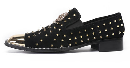 Mens Gold Glitter Rhinestone Suede Western Loafers