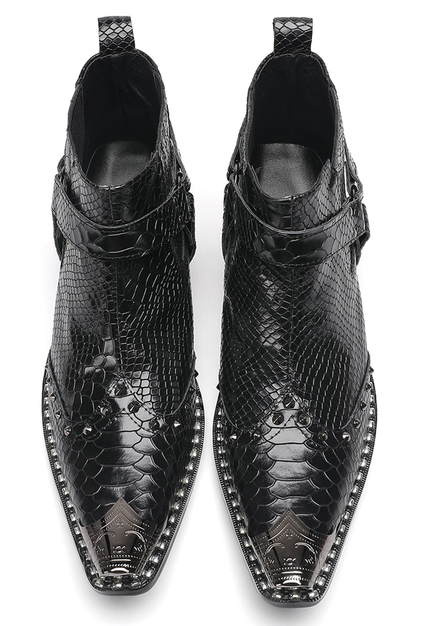 Mens Metallic Detail Snakeskin Abstract Print Ankle Western Boots