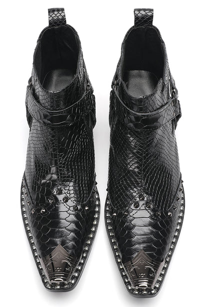 Mens Metallic Detail Snakeskin Abstract Print Ankle Western Boots