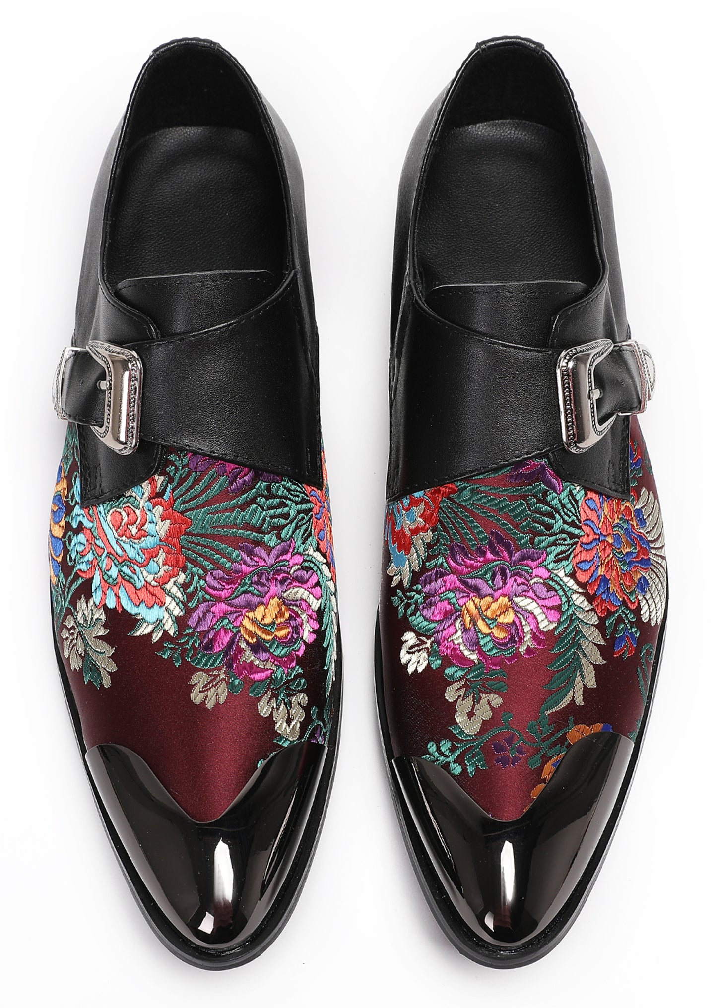 Mens Flower Embroidery Two-Tone Monk Strap Western Loafers
