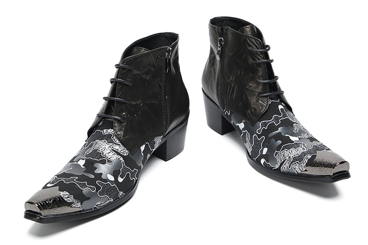Mens Genunie Leather Zipper Lace-Up Ankle Western Oxfords Boots