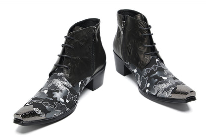 Mens Genunie Leather Zipper Lace-Up Ankle Western Oxfords Boots