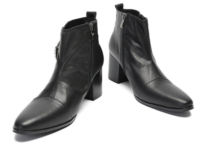Mens Genunie Leather Beaded Buckle Heel Ankle Boots