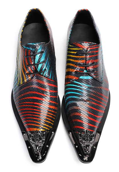 Mens Disco Party Metal Pionted Toe Tuxedo Western Oxfords