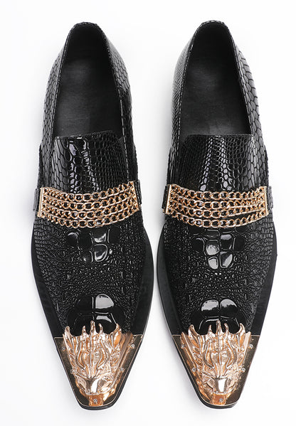 Mens Disco Party Casual Gold Chain Metallic Tip Western Loafers