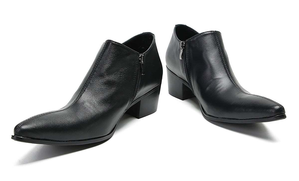 Mens Casual Dress Party Leather Zipper Pointed Toe Heel Pumps Loafers