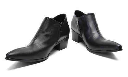 Mens Casual Dress Party Leather Zipper Pointed Toe Heel Pumps Loafers