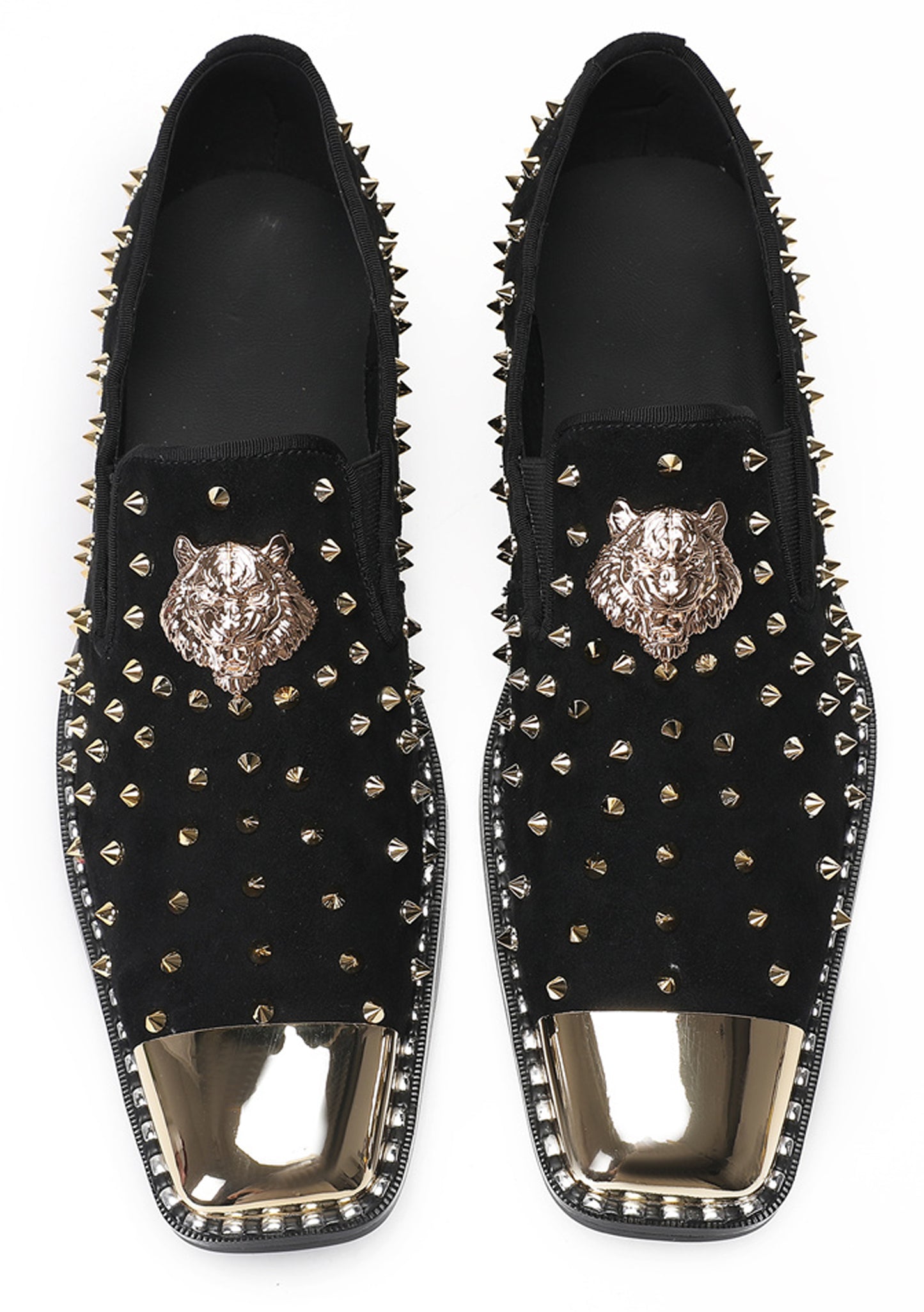Mens Gold Glitter Rhinestone Suede Western Loafers