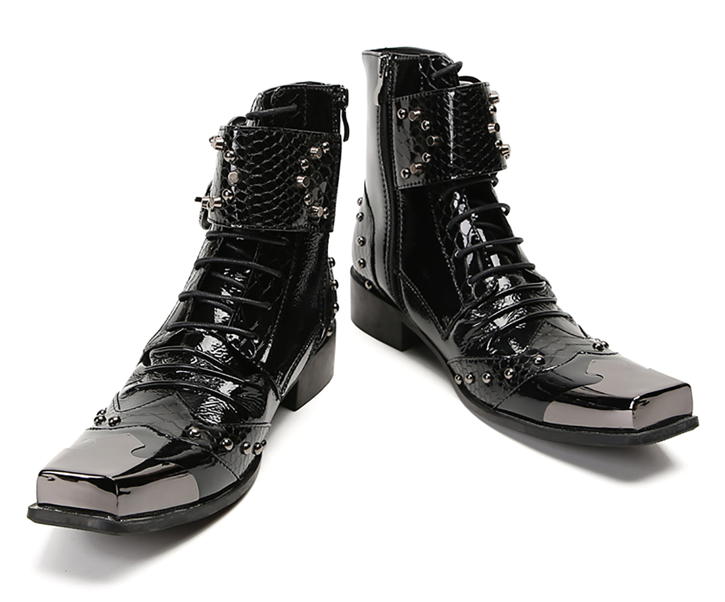 Mens Metal Square Toe Zipper Buckles Cowboy Western Boots