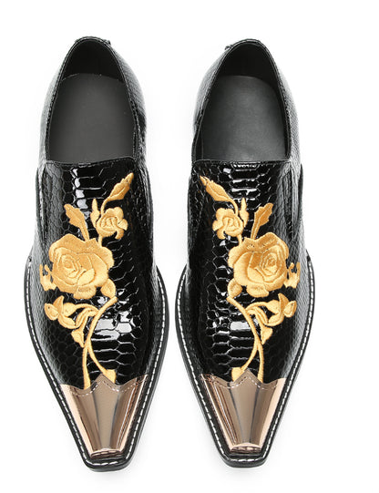 Mens Embroidered Gold Metal Toe Dress Western Loafers
