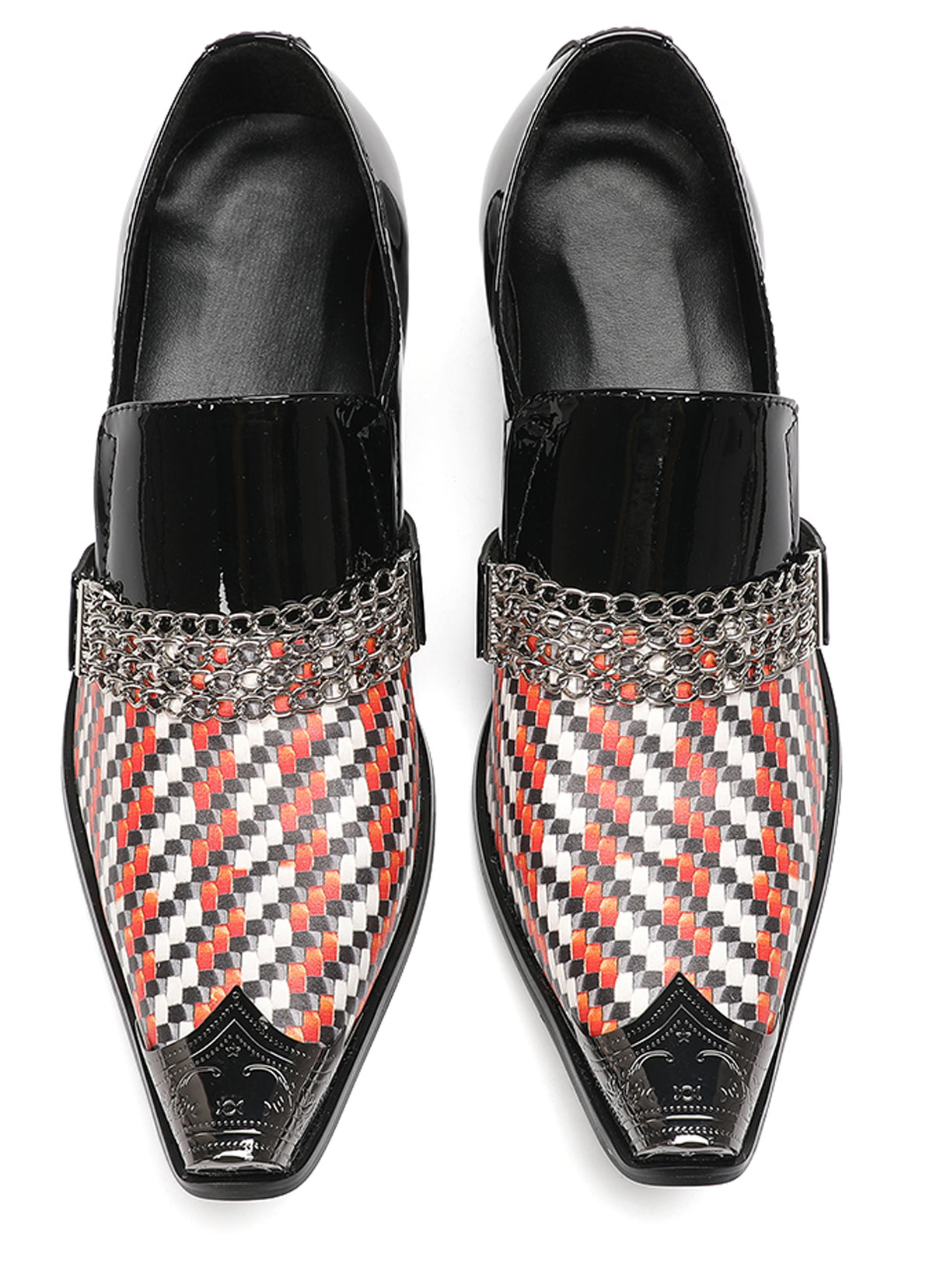 Mens Chain Color-Weave Vamp Two-Tone Western Loafers