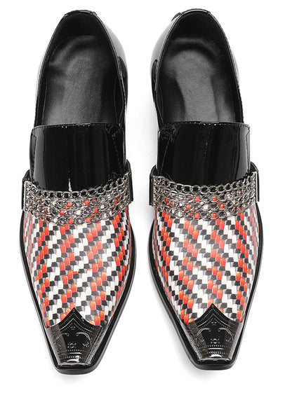 Mens Chain Color-Weave Vamp Two-Tone Western Loafers