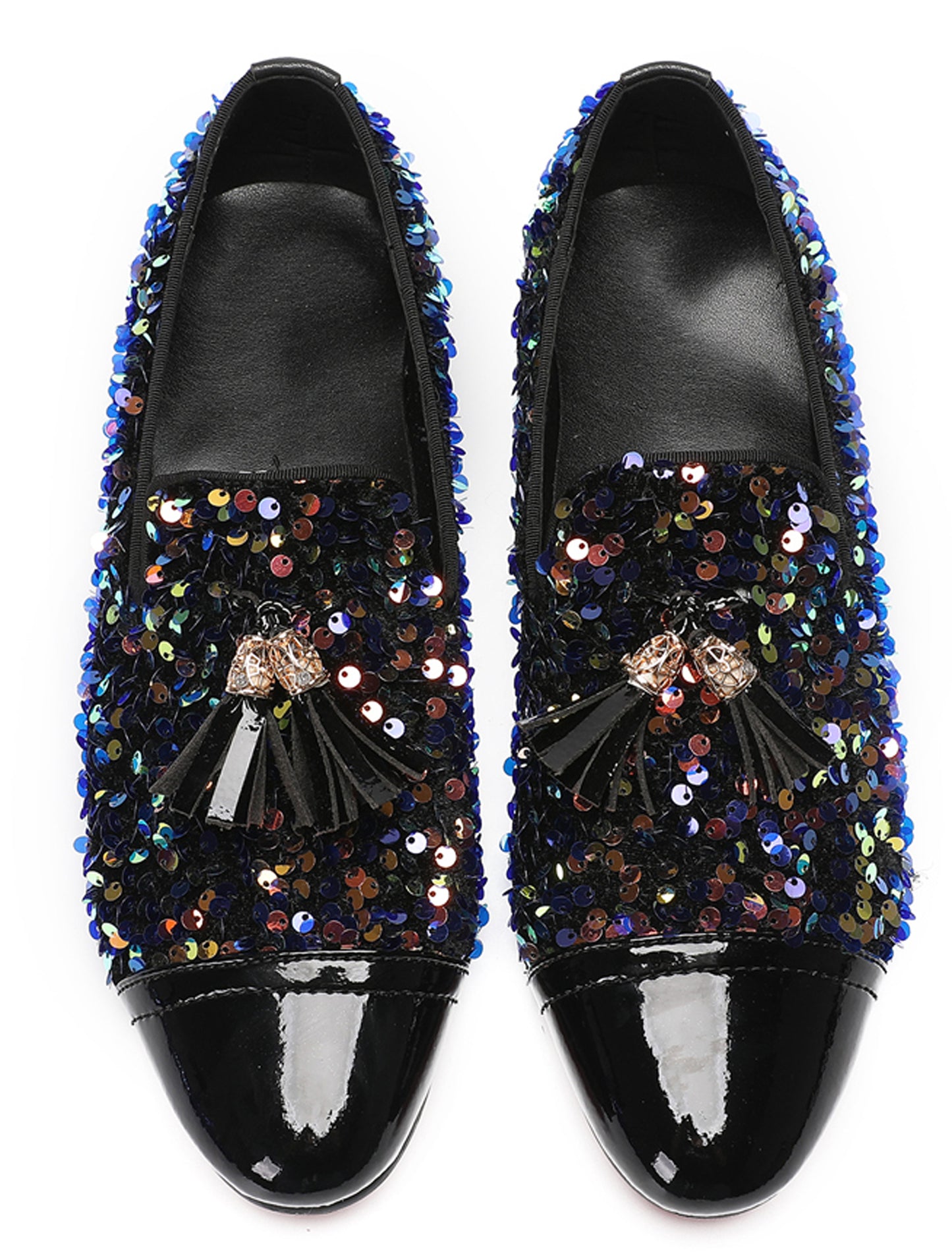 Mens Glitter Sequins Tassels Prom Party Western Loafers