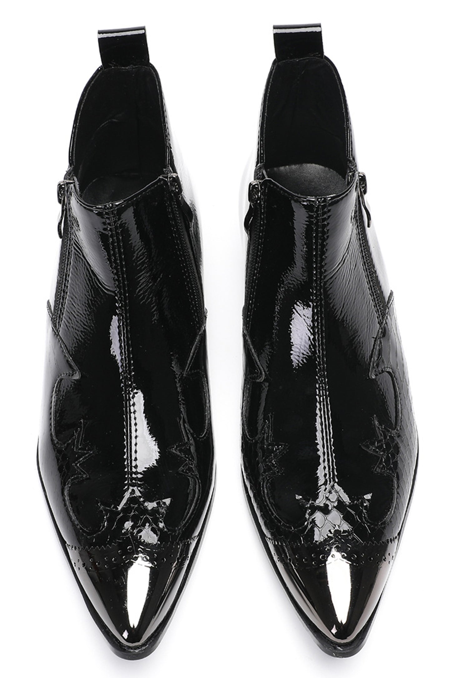 Mens Glossy Patent Leather Double Zipper Ankle Western Boots