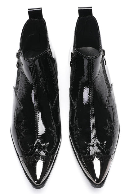 Mens Glossy Patent Leather Double Zipper Ankle Western Boots