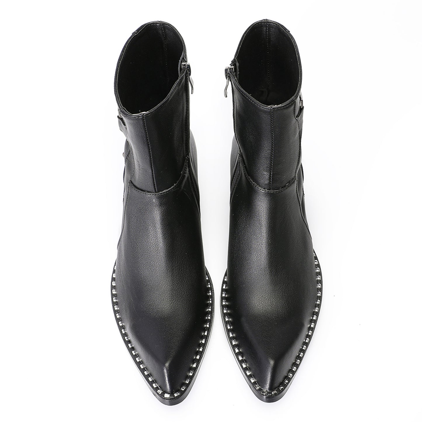 Mens Top-Grain Leather Side Zip Western Cowboy Ankle  Boots