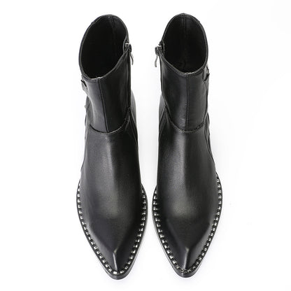 Mens Top-Grain Leather Side Zip Western Cowboy Ankle  Boots