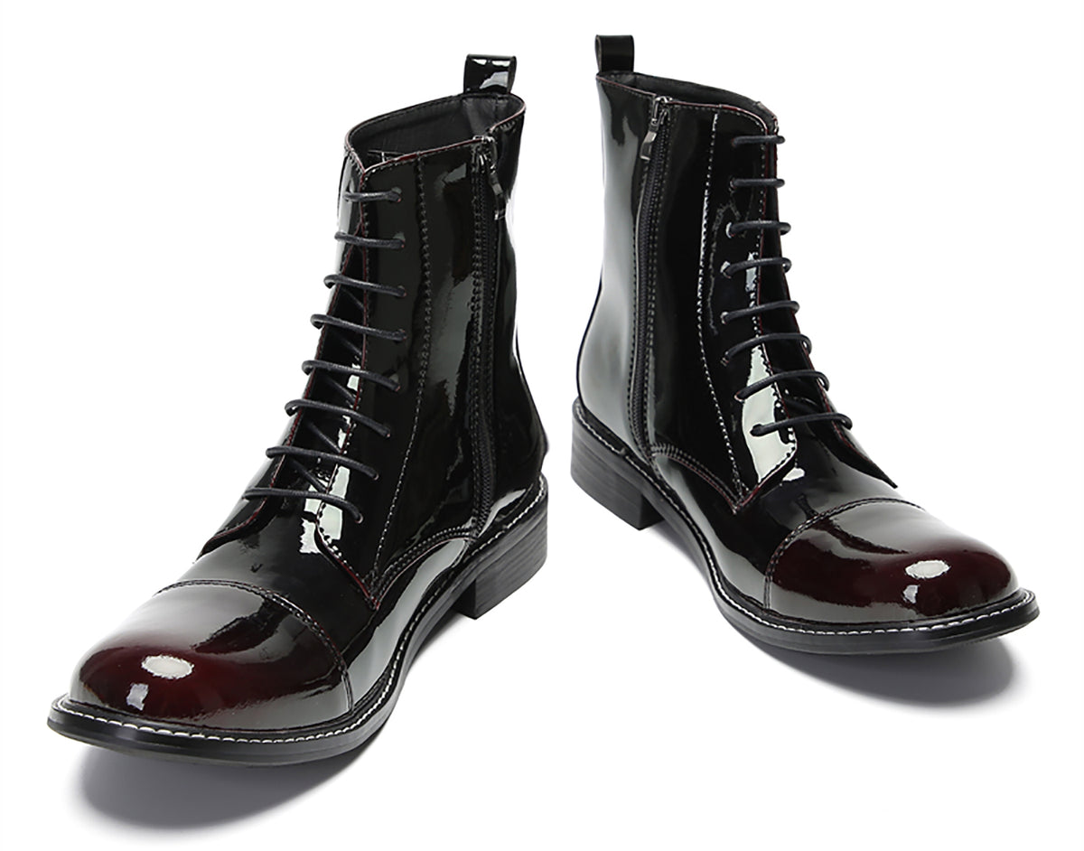 Mens Patent Leather Casual Dress Western Oxfords Boots