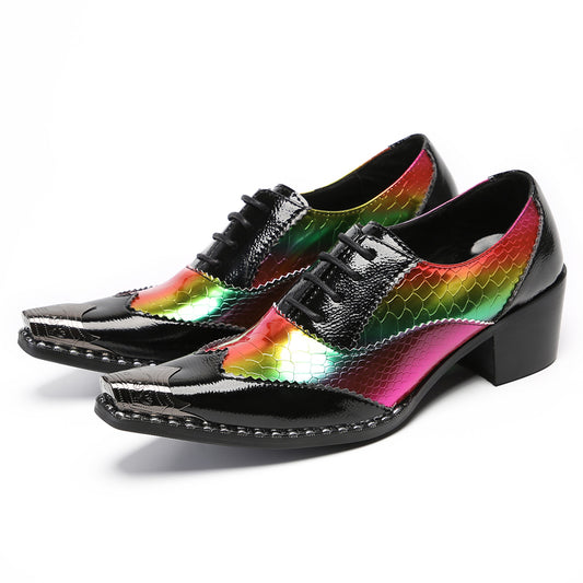 Mens Square Toe Two-Tone Brogue Western Oxfords Shoes