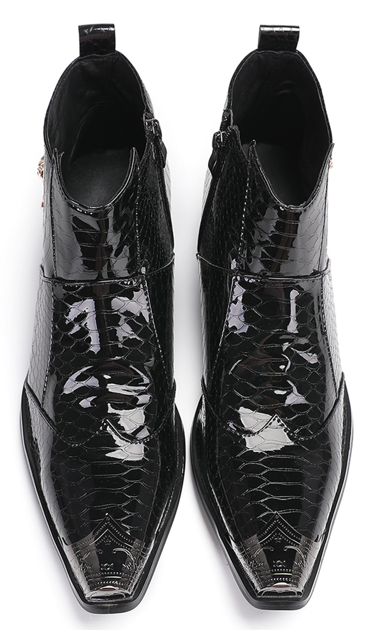 Mens Genuine Leather Snakeskin Pattern Metal Toe Zipper Ankle Western Boots
