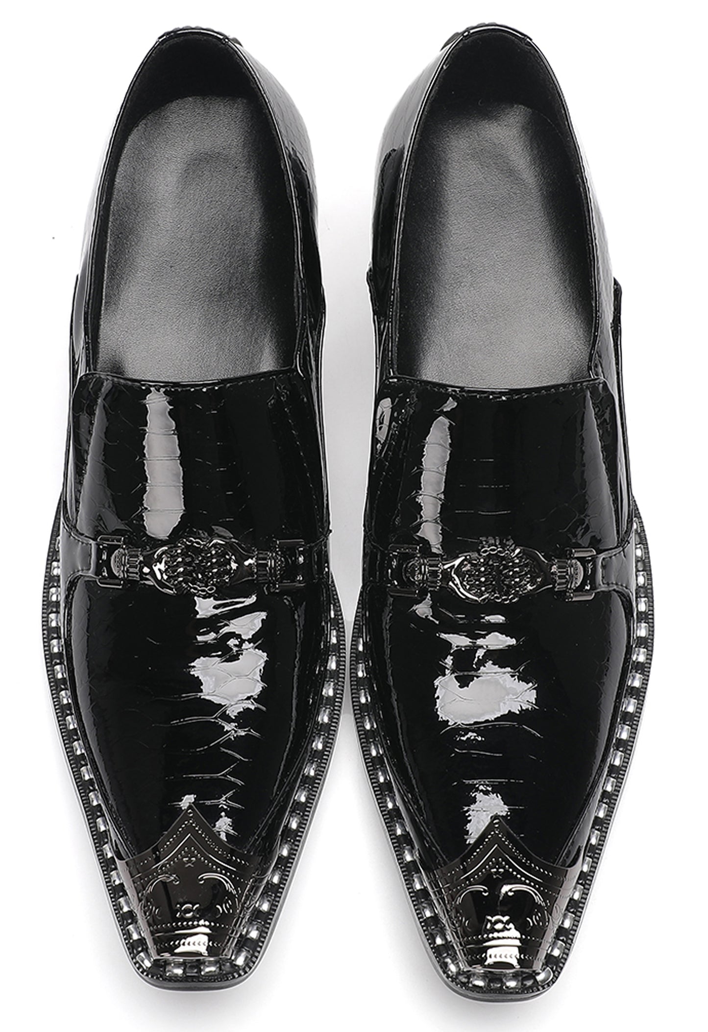 Mens Metal Pointed Toe Block Heel Party Western Loafers