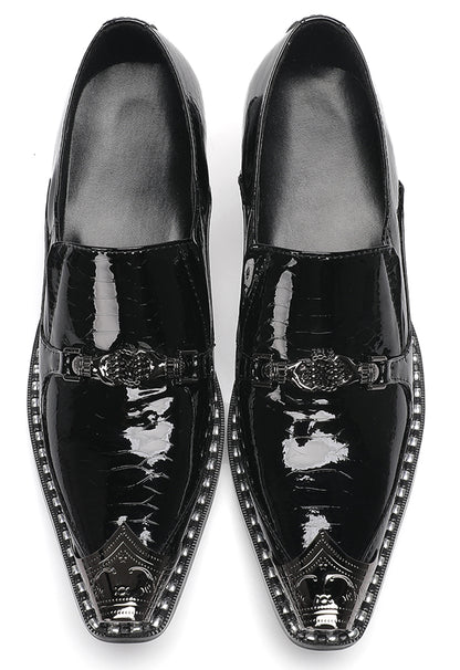 Mens Metal Pointed Toe Block Heel Party Western Loafers