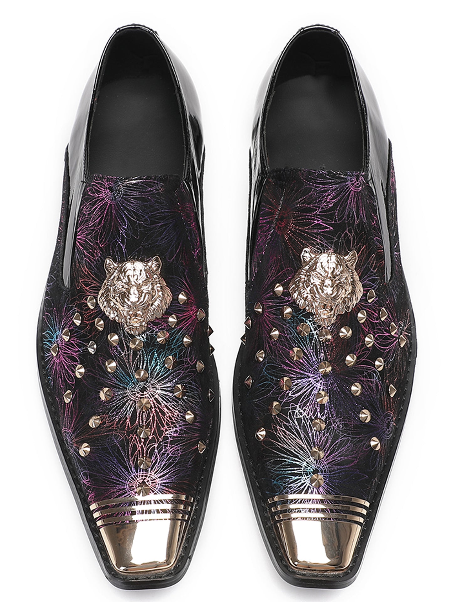 Mens Genuine Leather Slip On Glitter Sequins Western Loafers