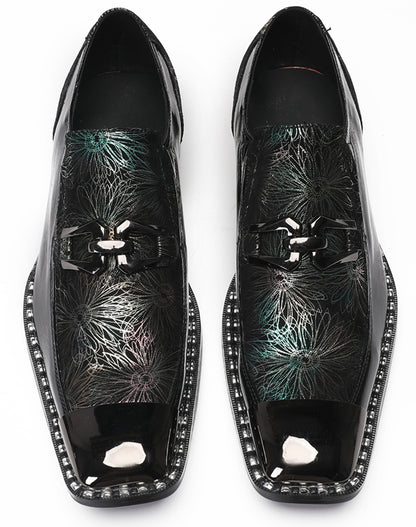 Mens Genuine Leather Sequin Metal Square Toe Western Loafers