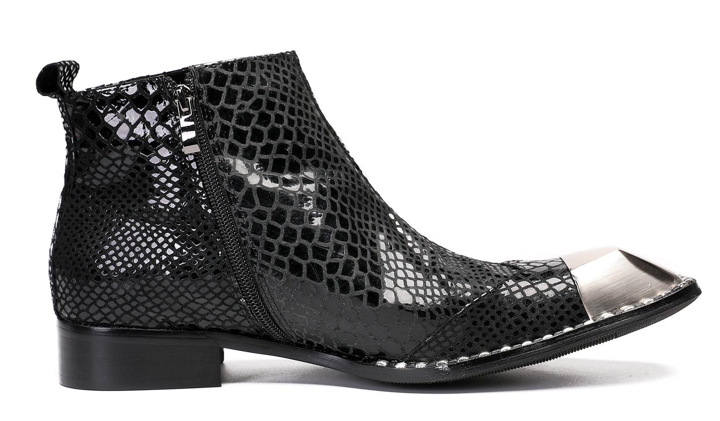 Mens Metal Square Toe Zipper Buckle Dress Ankle Western Boots