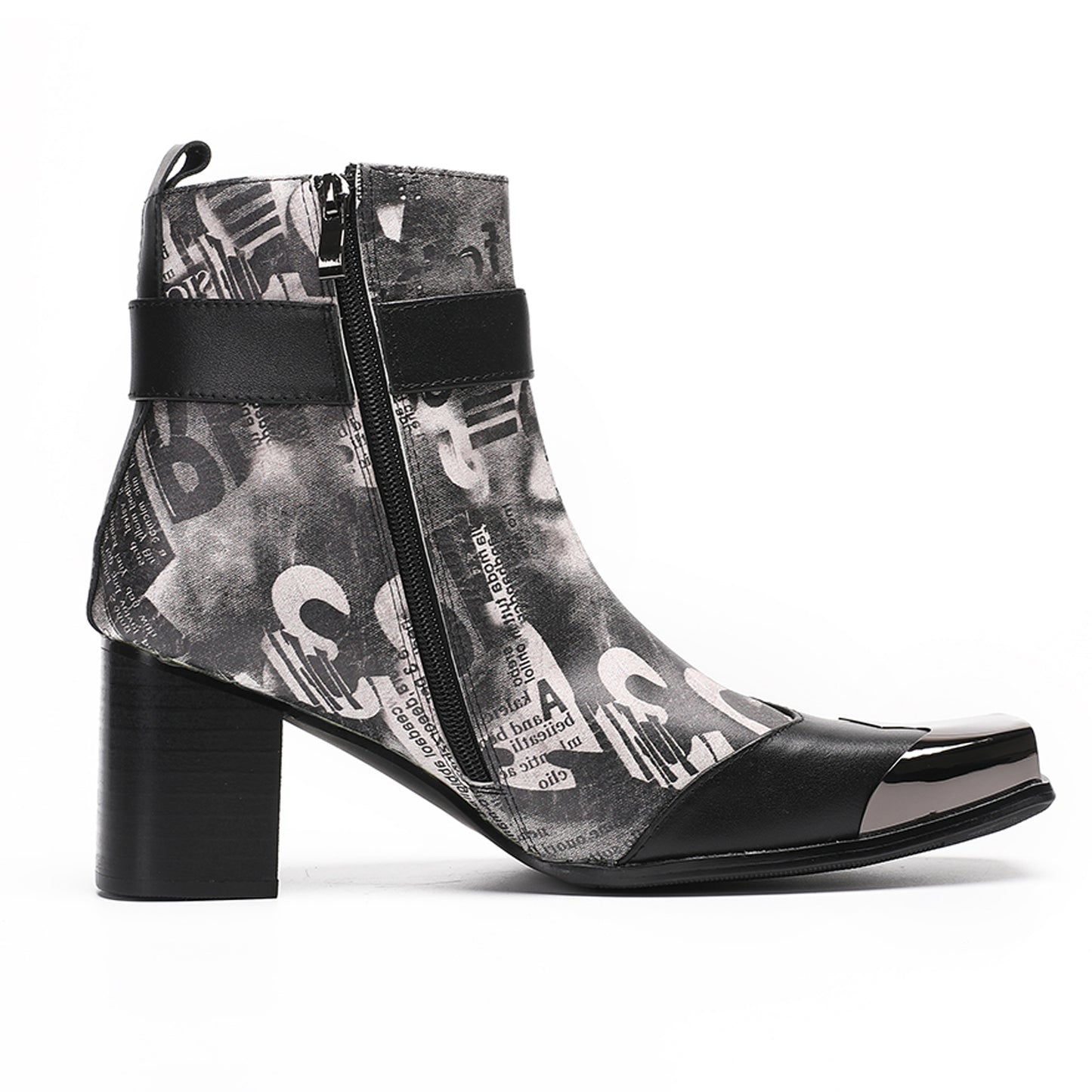 Mens Metal Square Toe Buckle Printed Leather Ankle Western Boots