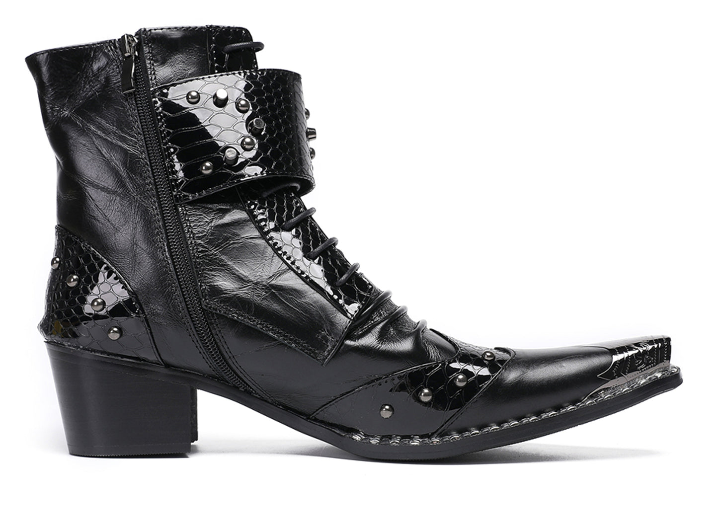 Mens Genuine Leather Metal Pointed Toe Belt Buckles Cowboy Western Boots