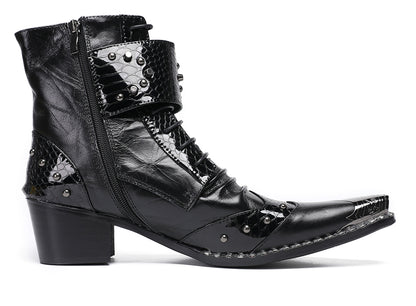 Mens Genuine Leather Metal Pointed Toe Belt Buckles Cowboy Western Boots