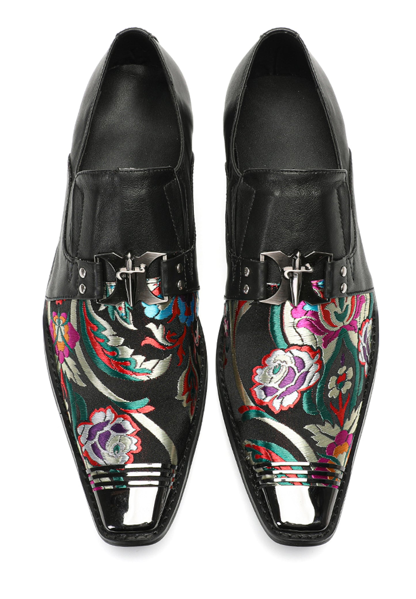 Mens Top-Grain Leather Floral Embroidery Casual Western Loafers