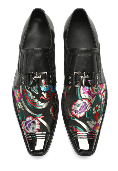 Mens Top-Grain Leather Floral Embroidery Casual Western Loafers