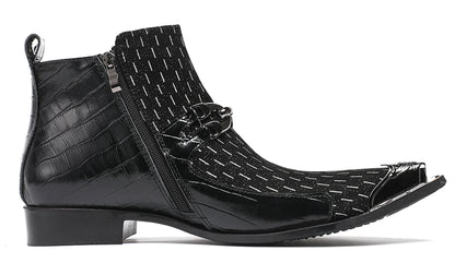 Mens Top-Grain Leather Party Dress Ankle Cowboy Western Boots