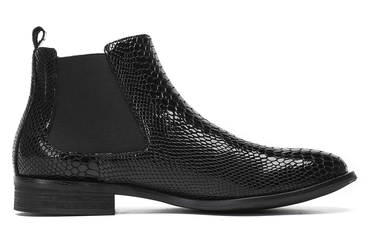 Mens Snakeskin Pattern Genuine Leather Zipper Beads Ankles Boots