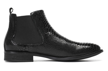 Mens Snakeskin Pattern Genuine Leather Zipper Beads Ankles Boots