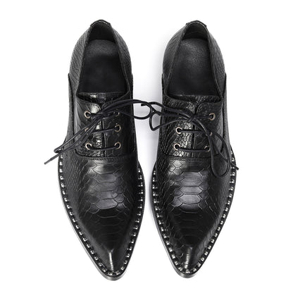 Mens Top-Grain Leather Croc-Embossed Casual Oxfords Shoes