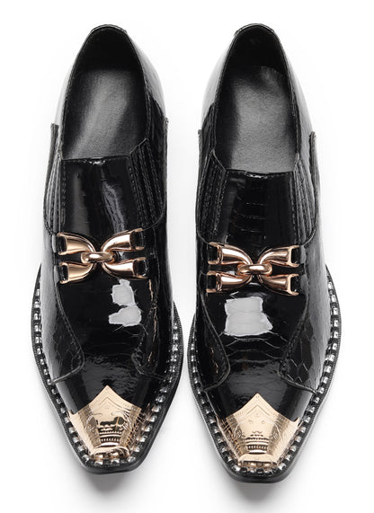 Mens Metal Tip Toe Chain Buckle Exotic Crocodile Pattern Western Loafers