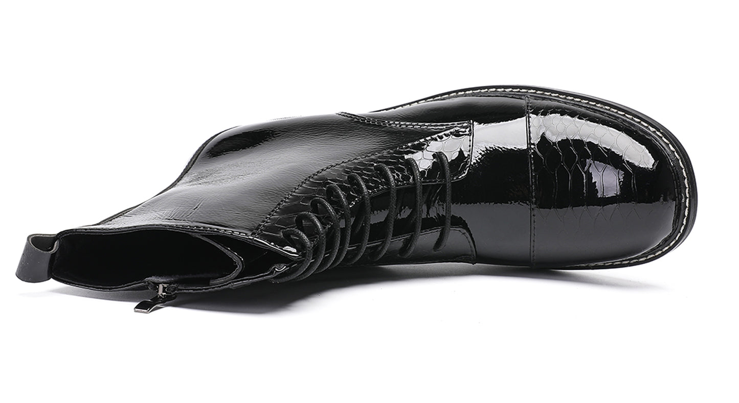 Mens  Black Glossy Patent Leather Square Toe Western Oxfords Boots