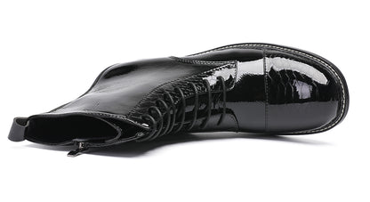 Mens  Black Glossy Patent Leather Square Toe Western Oxfords Boots