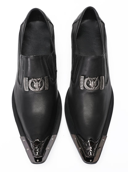 Mens Genunie Leather Casual Dress Metal Pointed Toe Western Loafers