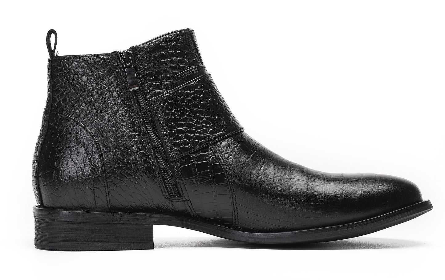 Mens Genuine Leather Dress Casual Zipper Buckles Ankle Boots