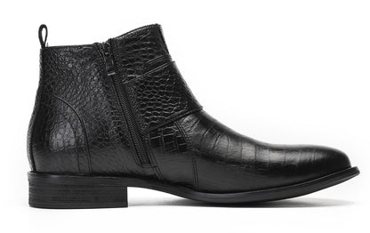 Mens Genuine Leather Dress Casual Zipper Buckles Ankle Boots