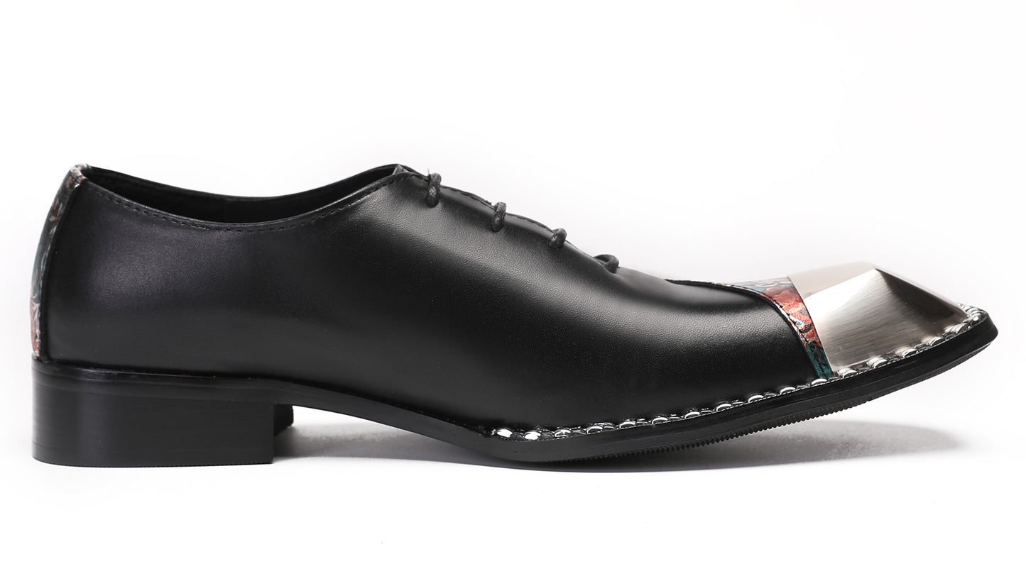 Mens Metal-Square Toe Leather Two-Toned Western Oxfords