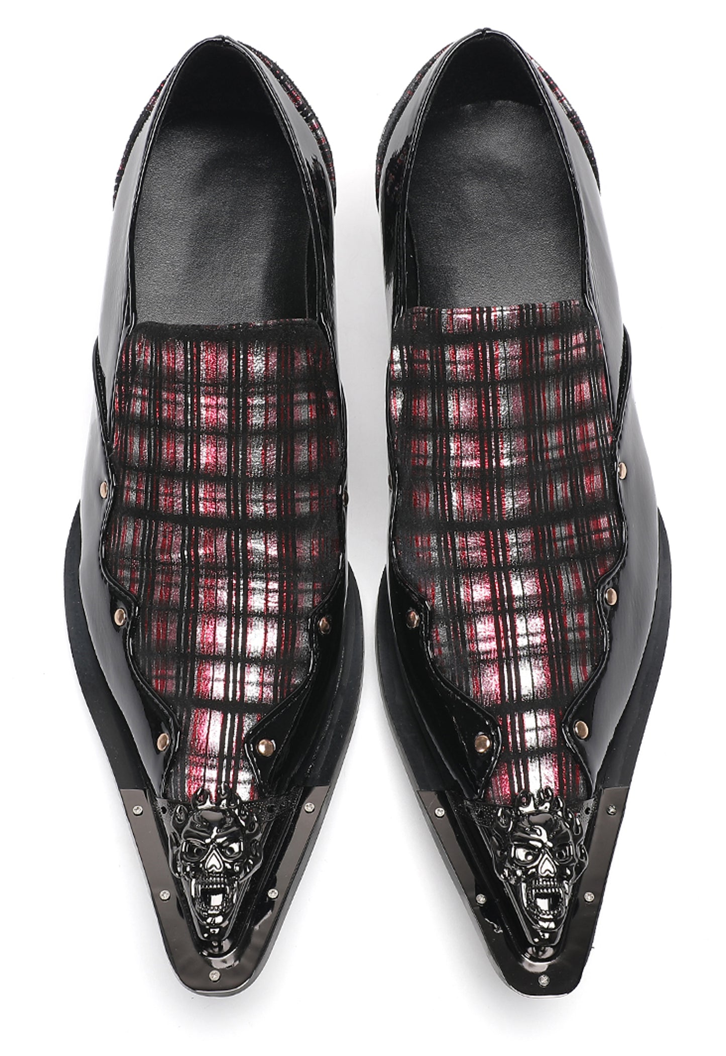 Mens Metallic Toe Unique Tartan Design Plaid Western Loafers