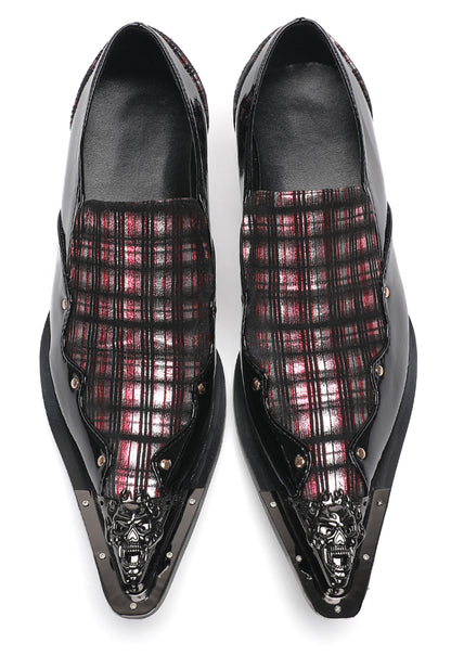 Mens Metallic Toe Unique Tartan Design Plaid Western Loafers
