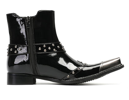 Mens Top-Grain Leather Studded Strap & Side Zipper Cowboy Western Boots