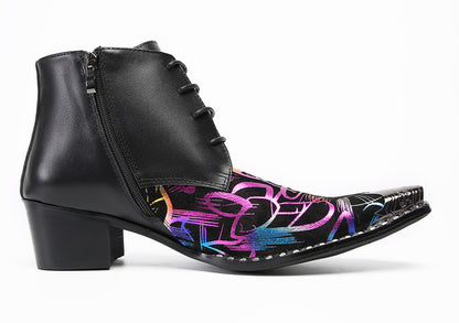 Men‘s  Colorful Abstract Print Ankle Western Oxfords Boots